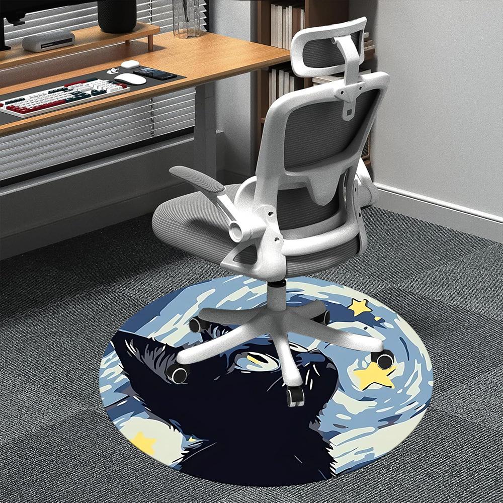 

1PC Night Cat Office Round Area Rug, Indoor Mat Suitable ForOffice, Under Office Chairs Bedroom Living Room Home Decor, Room Deco f021 80cm by 80cm