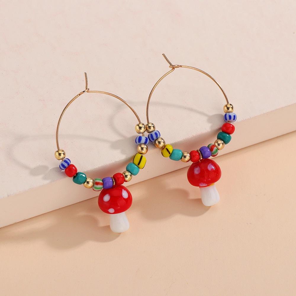 Cartoon Sweet and Cute Colorful Rice Ball Mushroom Pendant Geometric Circle Earrings Women's Jewelry Gift Clothing Accessories