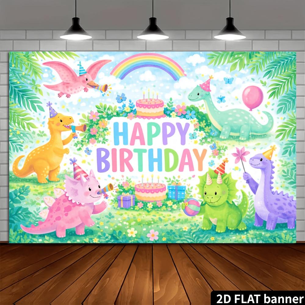 2D Flat Dinosaur-themed Birthday Party Banner Background Suitable for Indoor and Outdoor Birthday Celebrations