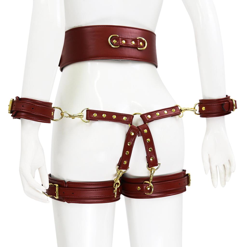 Puppy Play SM Bondage Kit Waistband, Wrist & Thigh Cuffs, Cross Buckle, Adult Games Restraints Handcuffs Leg Cuff Sex Toys