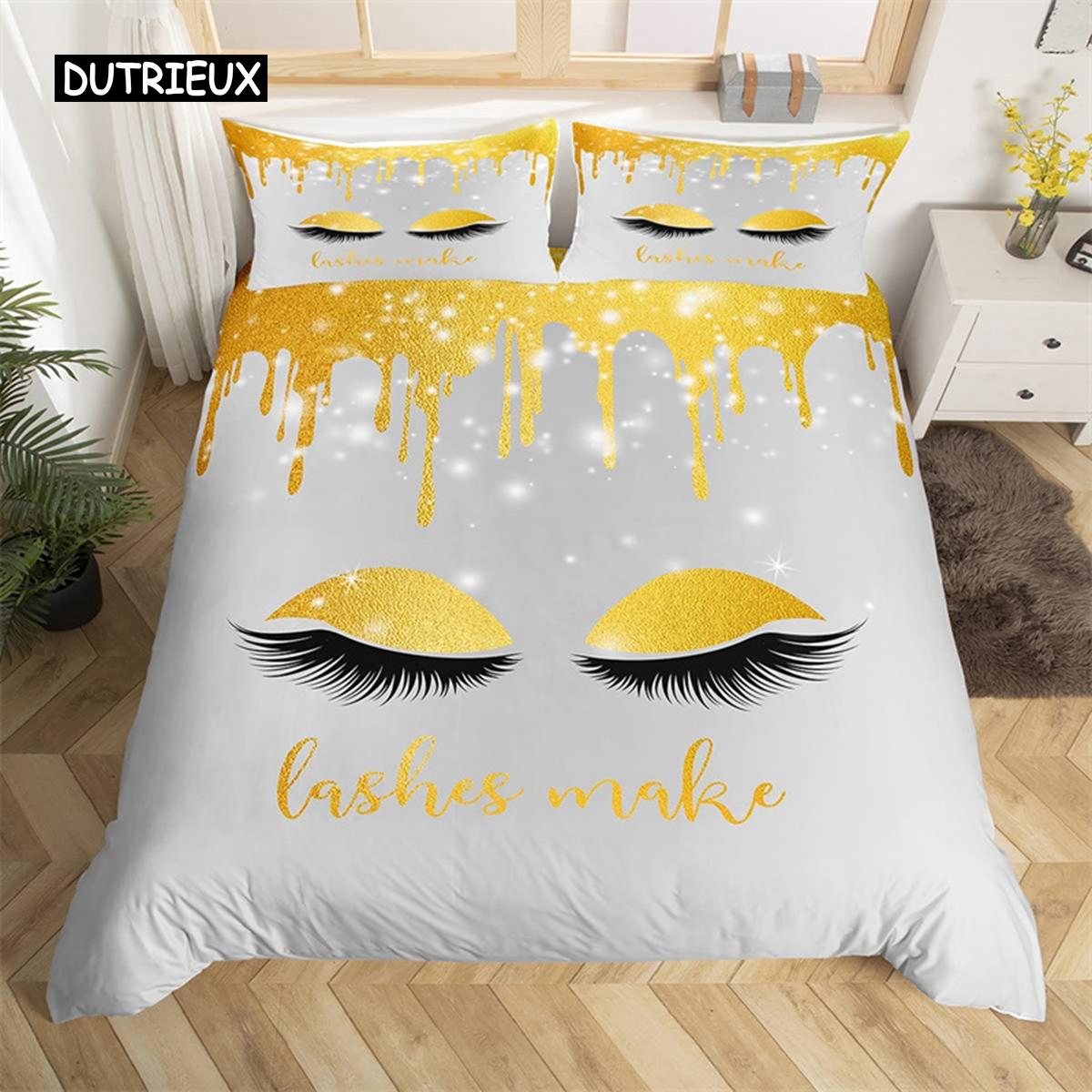 

Пододеяльник Smile Eyelash размера кинг из микрофибры с блестками, с макияжем и ресницами, 2/3 предмета, фрагменты, мечтательный комплект постельного белья для кровати размера квин EU single(135x200cm)