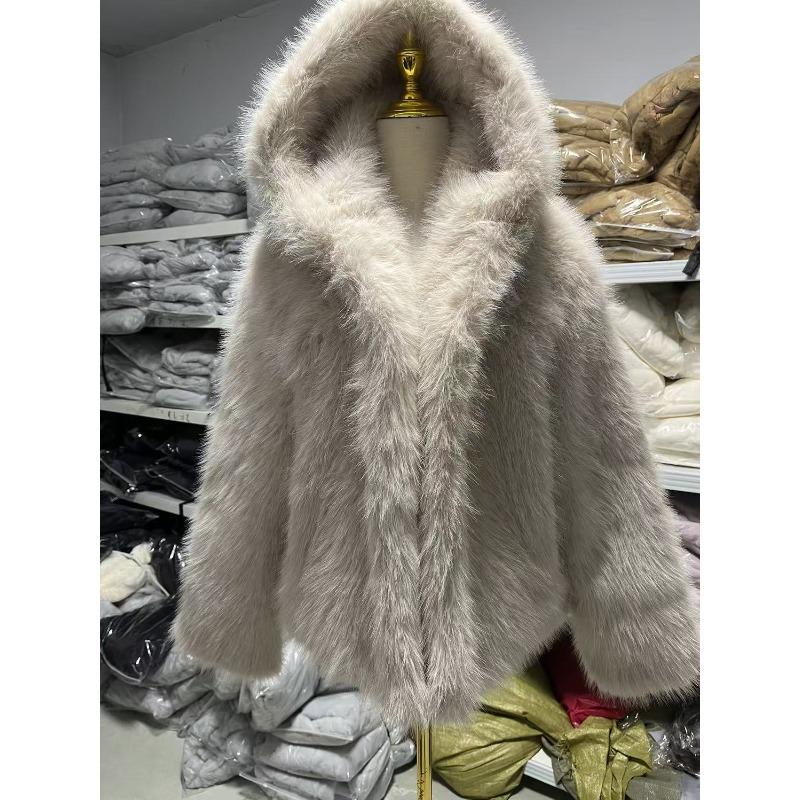 Manteaux Courts Fausse Fourrure Femme Vestes à Capuche Unies Manches Longues Bouton Épais Droits Bureau Dame Décontracté Automne Hiver