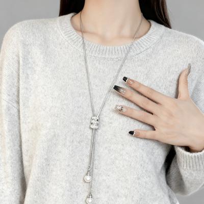 Adjustable Long Pendant Necklace with Extender Chain Minimalist Alloy Jewelry for Women Elegant Layering Piece for Sweaters Dresses