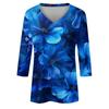 Damen Tops Dreiviertelärmel Shirt V-Ausschnitt Lockeres Freizeithemd Blumendruck T-Shirt