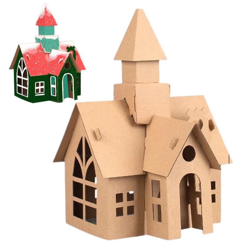 Christmas Cardboard House D-IY Build Gingerbread House Supplies for Kids Holiday Fun Party Game Playtime Christmas Decoration