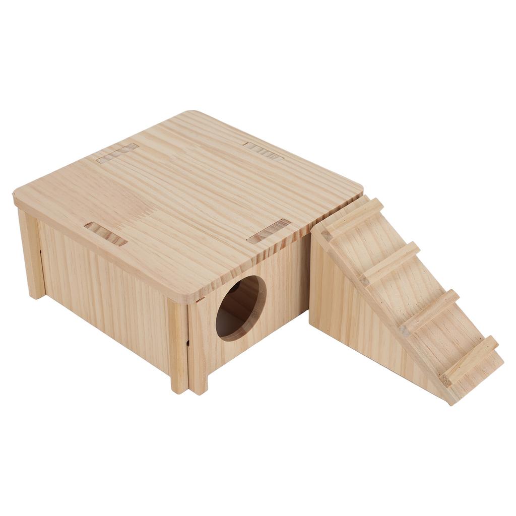 Hamster Wooden Hideout Multipurpose High Density Natural Wooden Hamster House with Ladder
