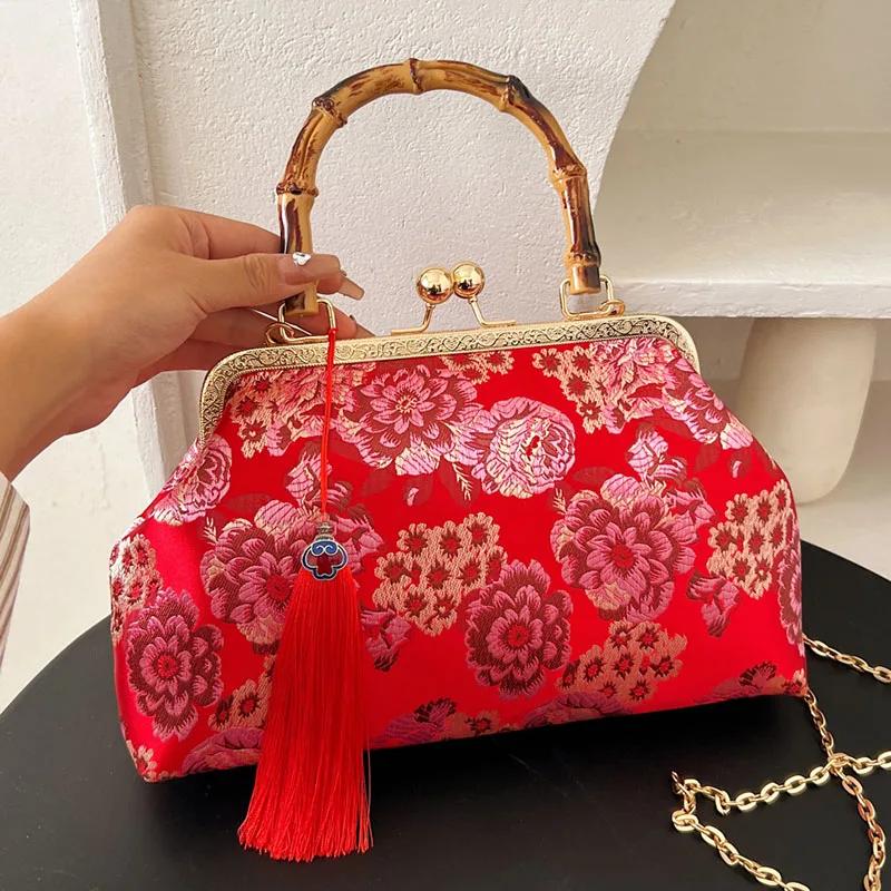 Vintage Crossbody Bags for Women Gray Tassel Lock Shell Clip Chain Handmade Pink Purses and Purses Designer Shoulder Bags