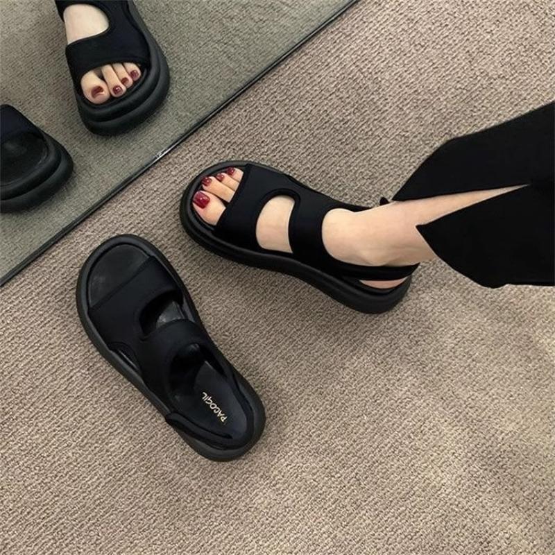 Chaussures Velcro à semelles épaisses Chaussures à une épaule Nouvelle Sandale pour femmes Plage Sport Cool Pantoufles