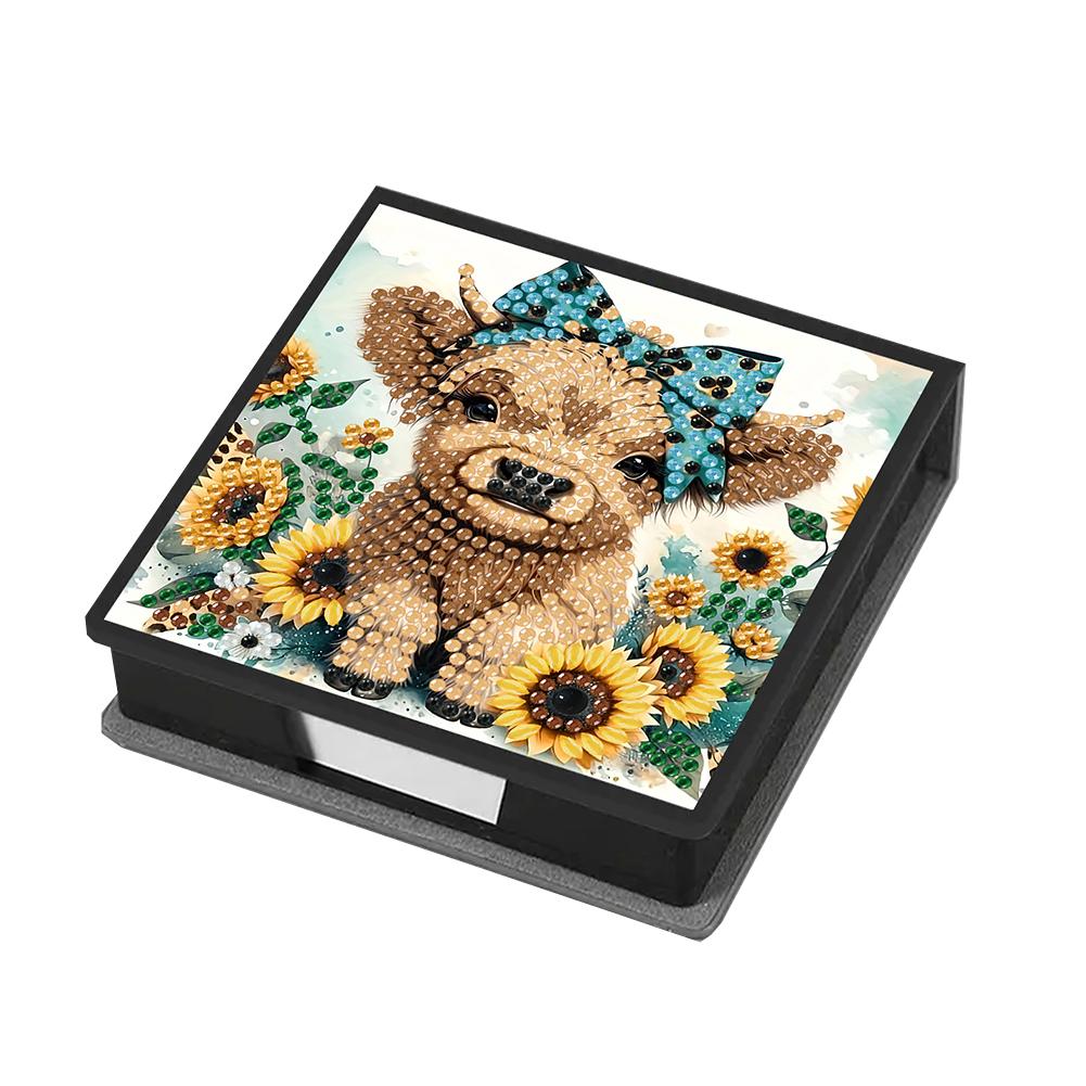 Animals Leather Diamond Painting Notecard Box Gem Art Sticky Note Holder Gem Painting Memo Pad Holder Mosaic Kit for Home Office