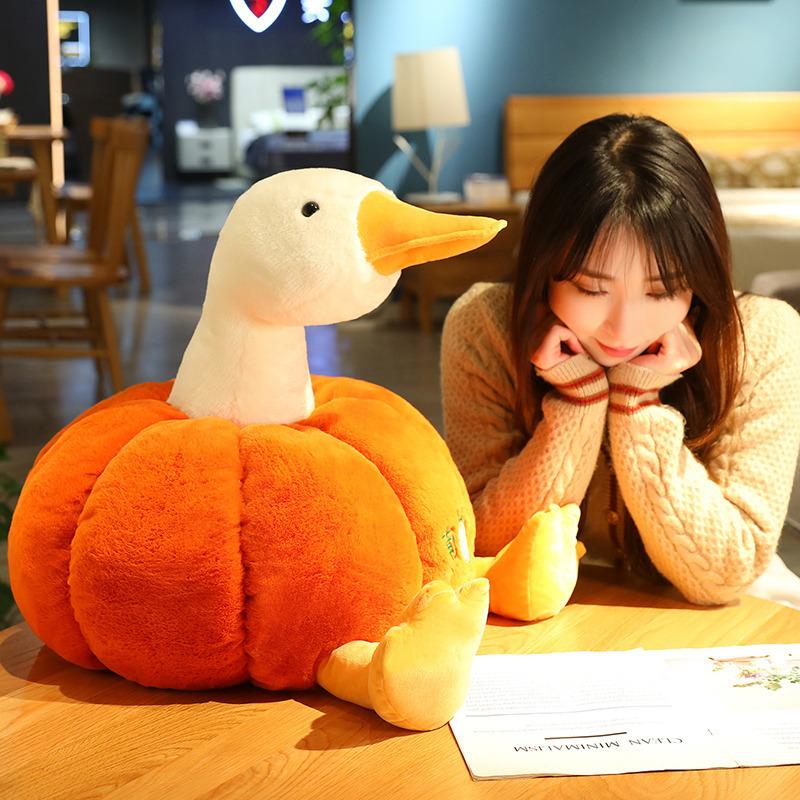 2023 New Pumpkin Duck Plush Doll Creative Funny Toy Throw Pillow Cute Not Difficult Duck Gift
