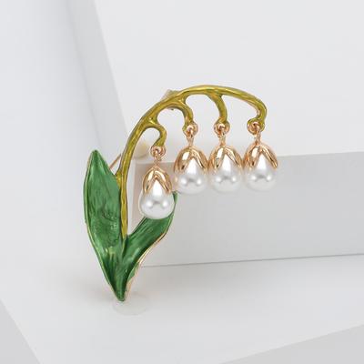 Cute Lily of the Valley Brooches For Women Gold Color Enamel Plant Brooch Pins Party Office Jewelry Gifts