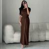 European and American Women's Clothing Spring and Summer New Diagonal Collar Short-sleeved Dress Shrink Pleated Hip-wrapped Temperament Long Dress