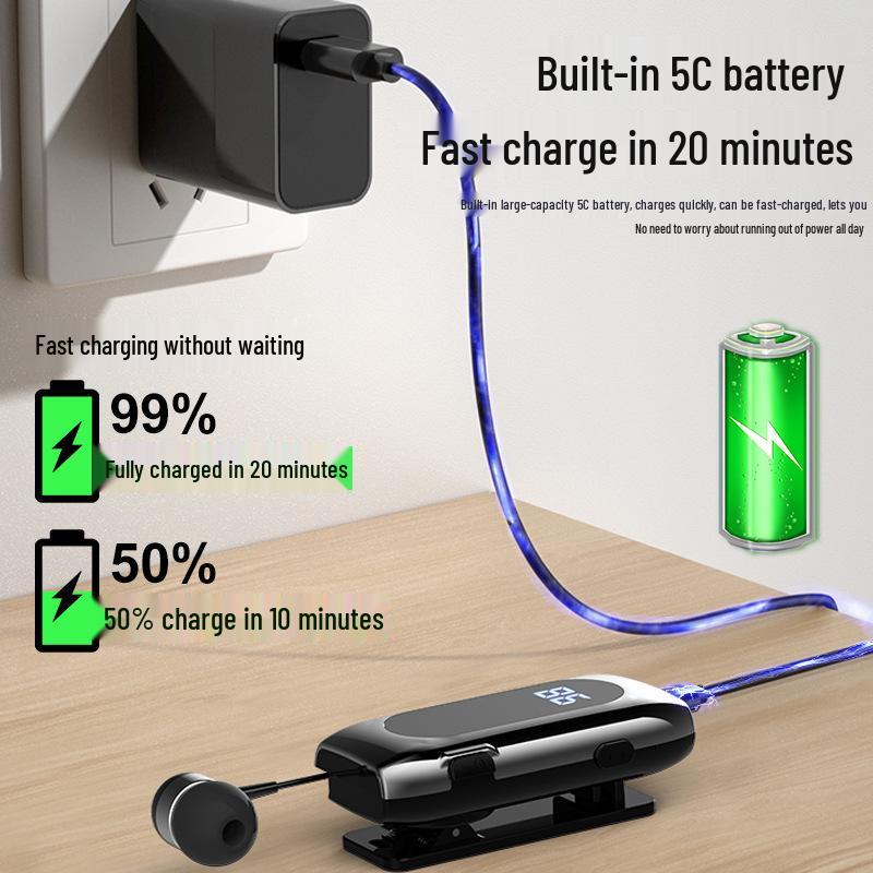 Bluetooth Wired Headset with Ultra-Long Battery, Single Ear, In-Ear Design, Vibration Alert, and Retractable for Business Calls.