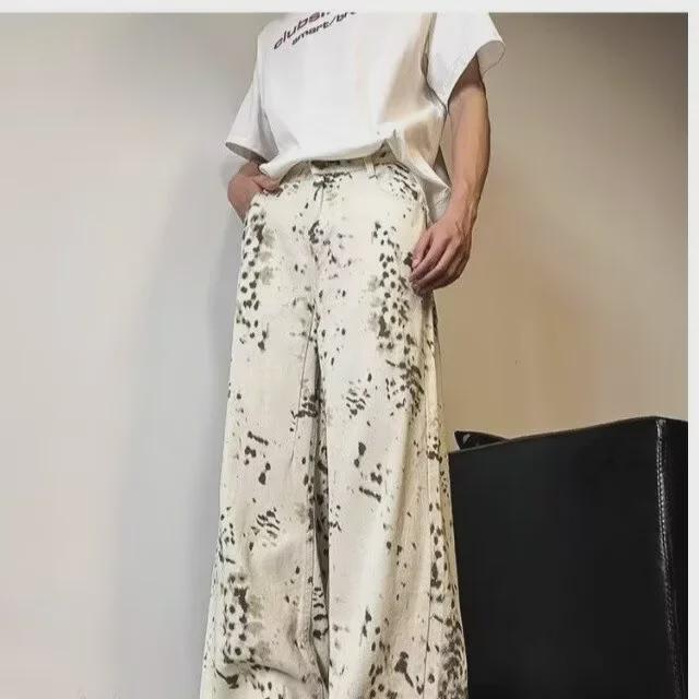 Unisex High-Waisted Retro Leopard Wide-Leg Jeans - Spring/Autumn Casual