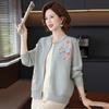 Medium versatile thread coat grandma coat spring and autumn sweater mother small cardigan old man crew neck embroidered knitted sweater