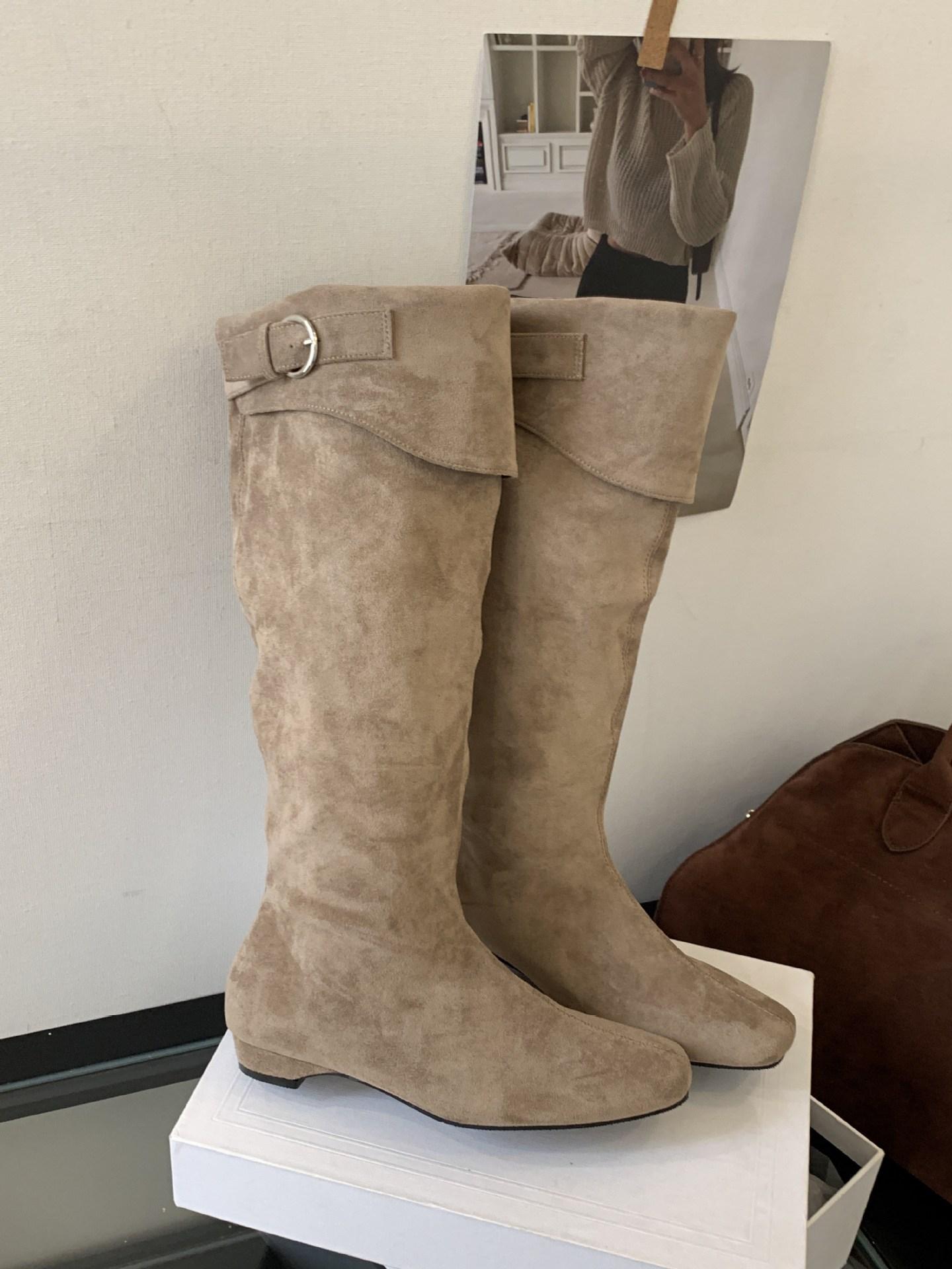 

Дизайнерские рыцарские сапоги 2025 новые остроносые высокие сапоги осень-зима низкий каблук универсальные тонкие сапоги 39 хаки