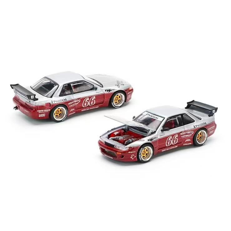 POPRACE 1:64 PANDEM SILVIA S13 Red and Silver Alloy car model