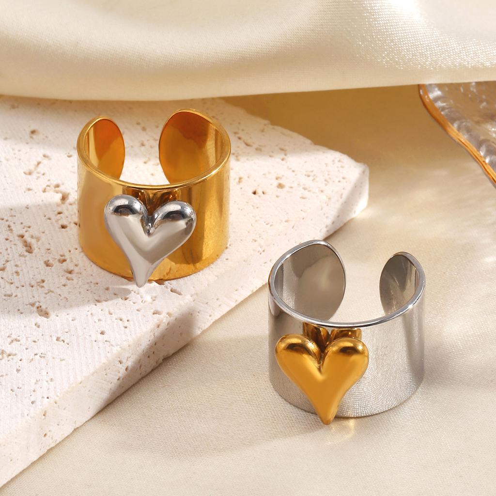 Vintage New Design Metalic Heart Stainless Steel Rings 18K Golden Plated Jewelry Trendy Jewelry Valentine's Day Gifts