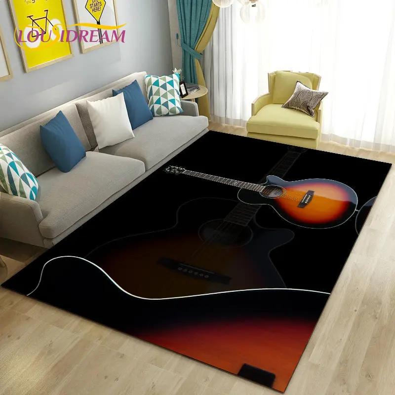 Classical Guitar Electric Guitar Area Rug Large,Carpet Rug for Living Room Bedroom Sofa Doormat Decoration, Non-slip Floor Mat