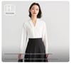 Women's White Chiffon V-Neck Professional Shirt – Elegant Formal Wear for Interviews and Office Settings