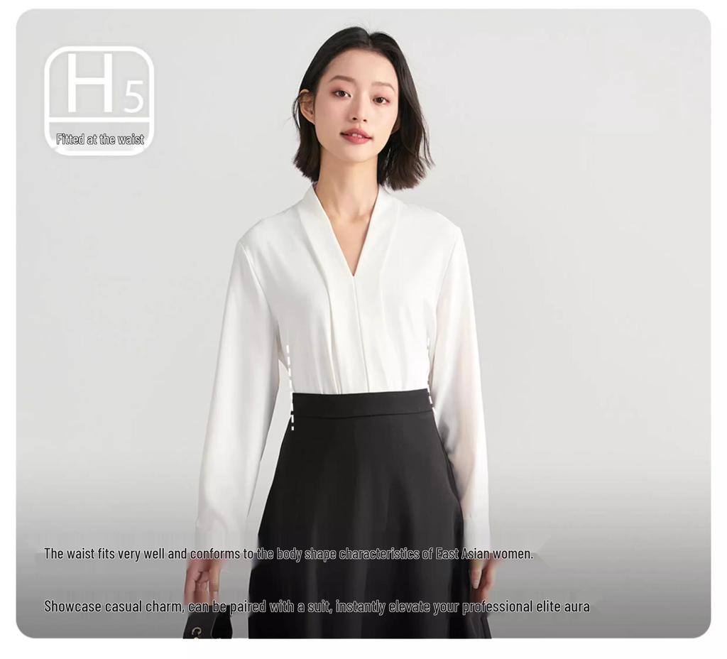 Women's White Chiffon V-Neck Professional Shirt – Elegant Formal Wear for Interviews and Office Settings