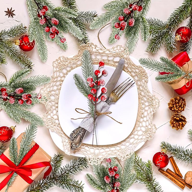 12PCS Christmas Cuttings Table Centerpieces Snowfall Berry Design Christmas Decorations Snow Scene Design Home Decor Winter