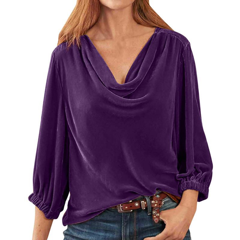 Złoty aksamitny sweter z kołnierzykiem, plisowana koszula z długim rękawem, damska, ponadgabarytowa, czarna, zielona, ​​niebieska, luźna bluzka Top