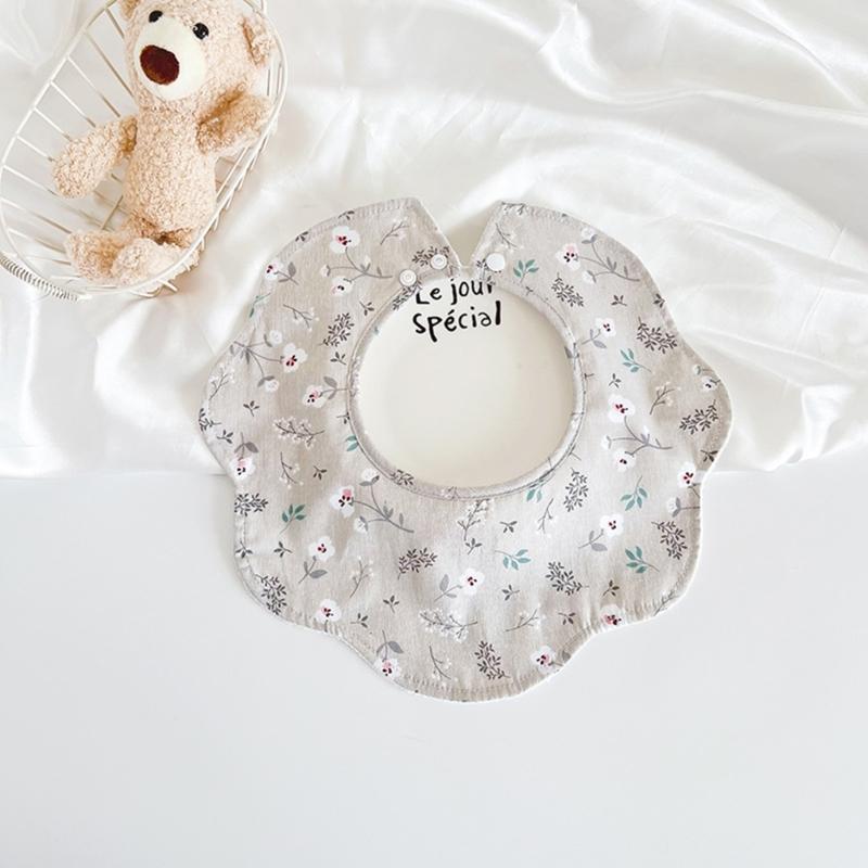 Baby Burp Cloth Cotton Bibs Cute Newborns Bib Adjustable Snaps Bib Petal Edge Bib Comfortable Nursing Bib for Drooling