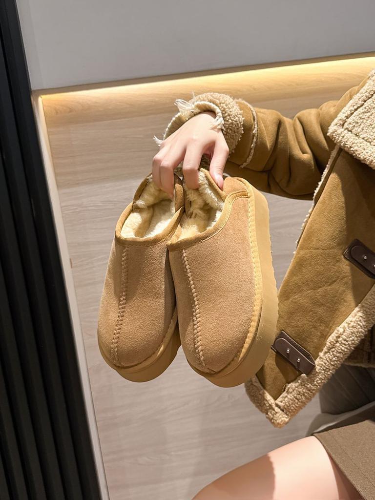 Thick-soled 2025 new women's fur integrated lazy low-top one-pedal thickened bread shoes short non-slip cotton boots