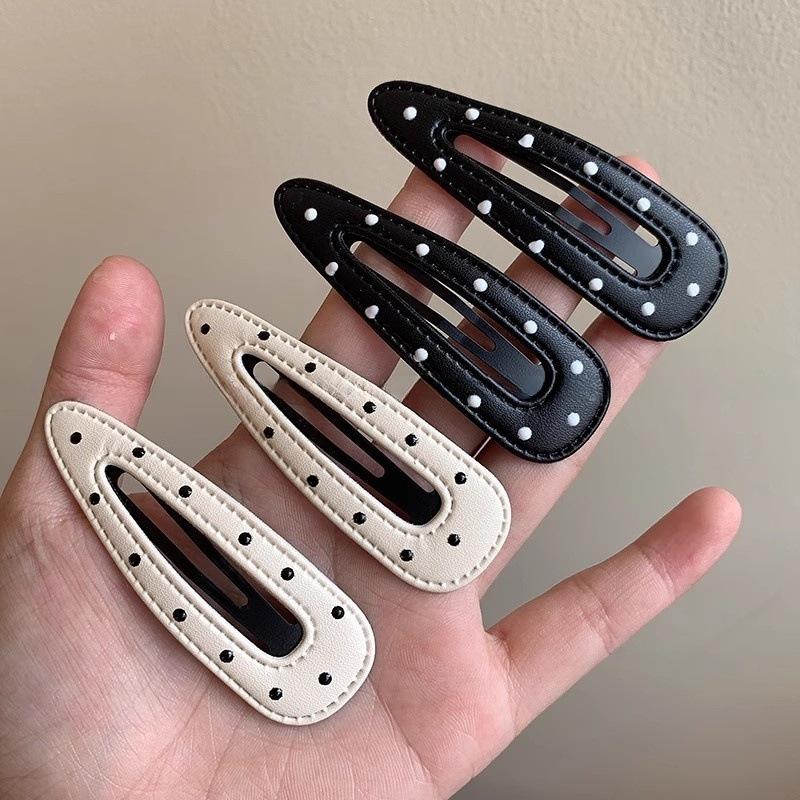 5Pcs Black White Polka Dot Leather Hair Clips Women'S Bangs Bb Clips Cool Sweet Girls Hair Accories Simple Clips