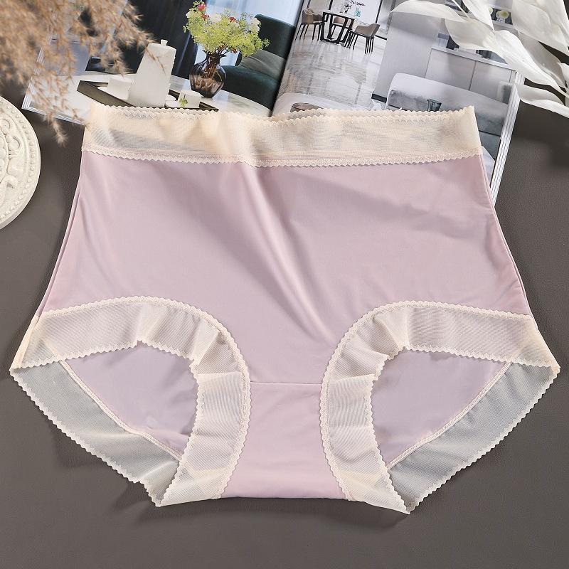 Big Size Female Summer Lace Ice Silk High Waist Shrink Belly Invisible No Mark Briefs
