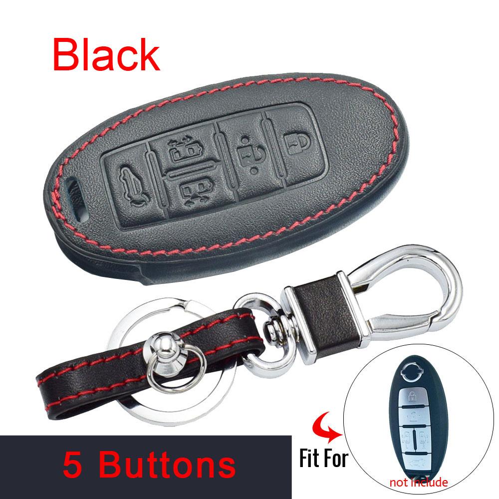 Real Leather Car Key Case For Nissan Quest Mpv Elgrand Nv200 Evalia Serena 5 Buttons Remote Fobs Skin Bag Keychain Keys Cover