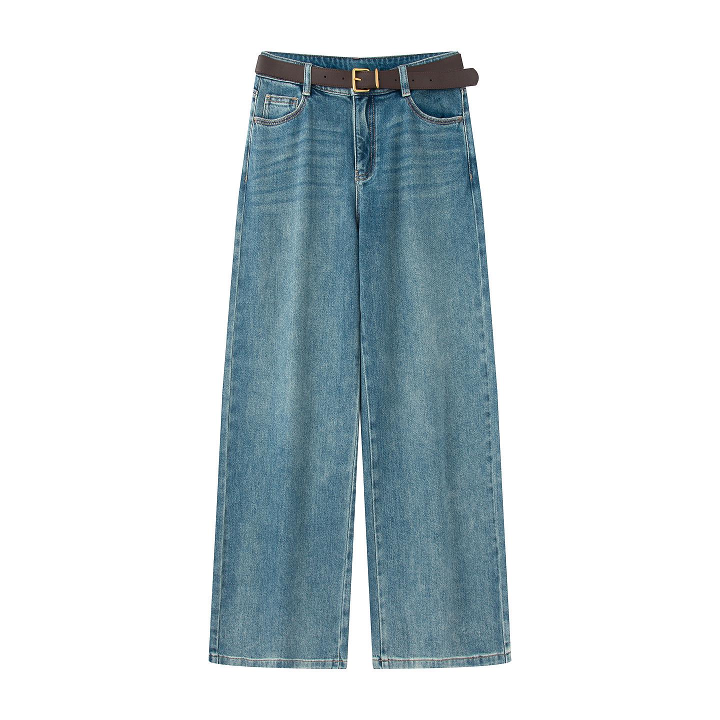 

2025 Autumn Fashion Casual Slimming Straight Wide-Leg Jeans S синий