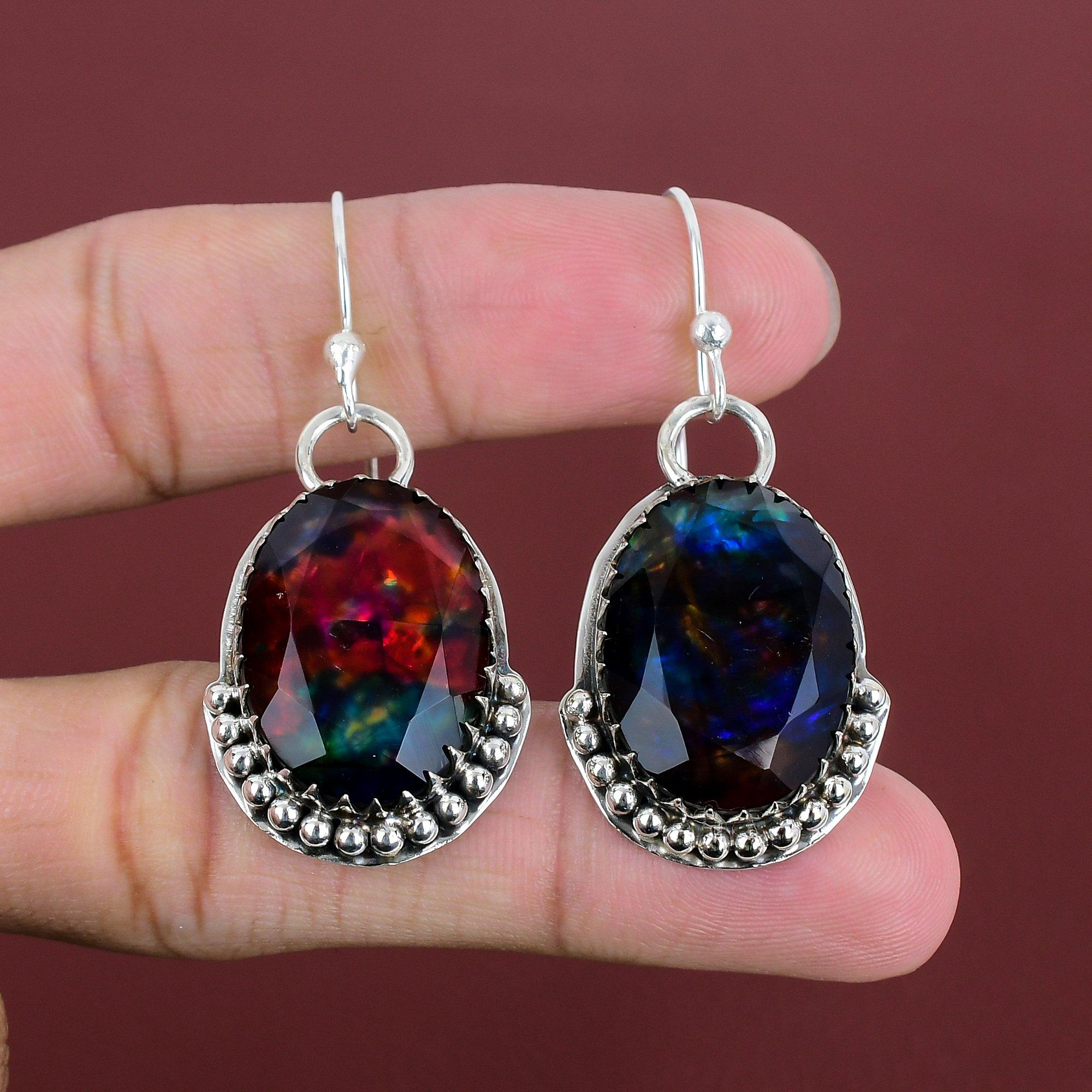 Faceted Ammolite Earring 925 Sterling Silver Earring Ammolite Gemstone Jewelry Handmade Earring Unique Earrings Gifts For Mom Silver Jewelry