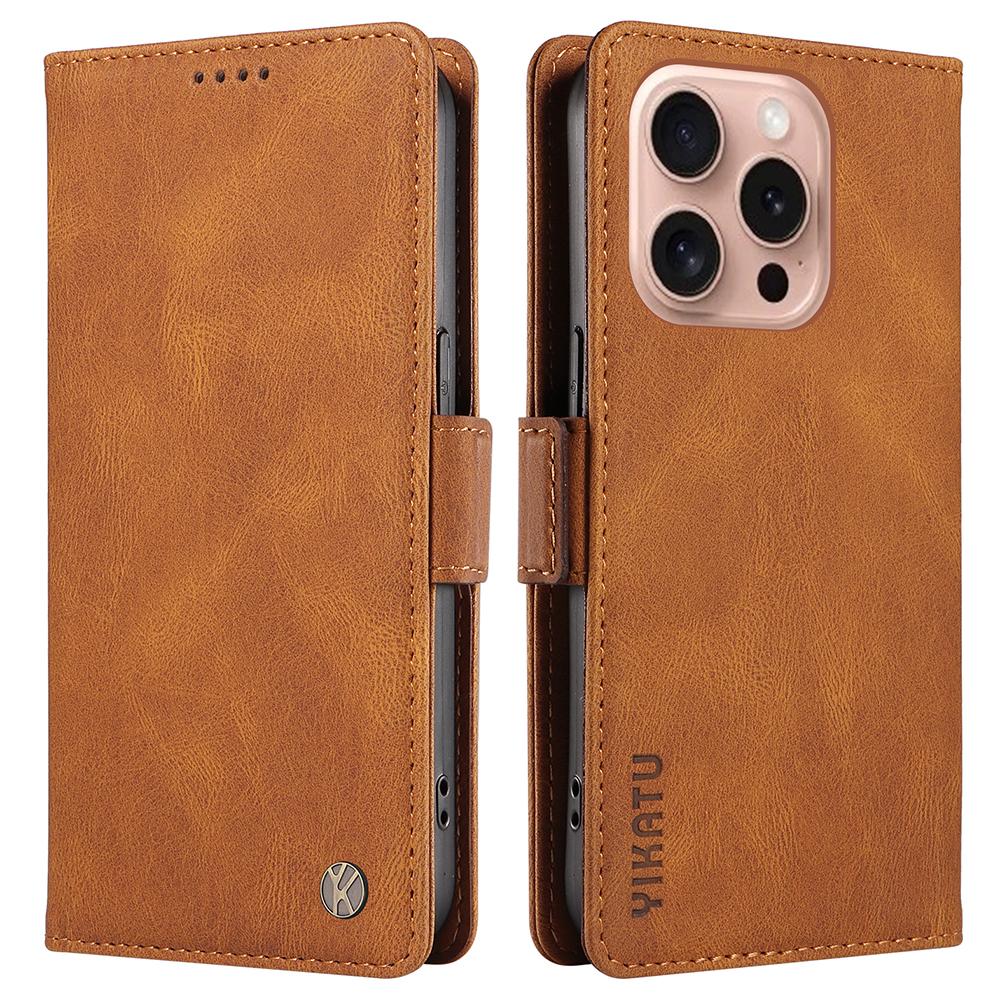 

For iPhone 16 Pro Case Skin-Touch Leather Wallet Phone Cover Brown