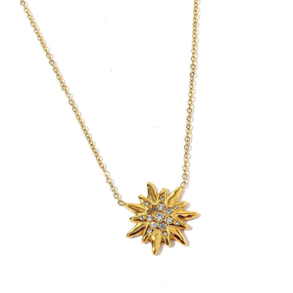 Yingtai 18k Gold Stainless/Titanium Steel Necklace: Summer Star, Moon & Sun Design, High-Quality Polished Finish for Women.