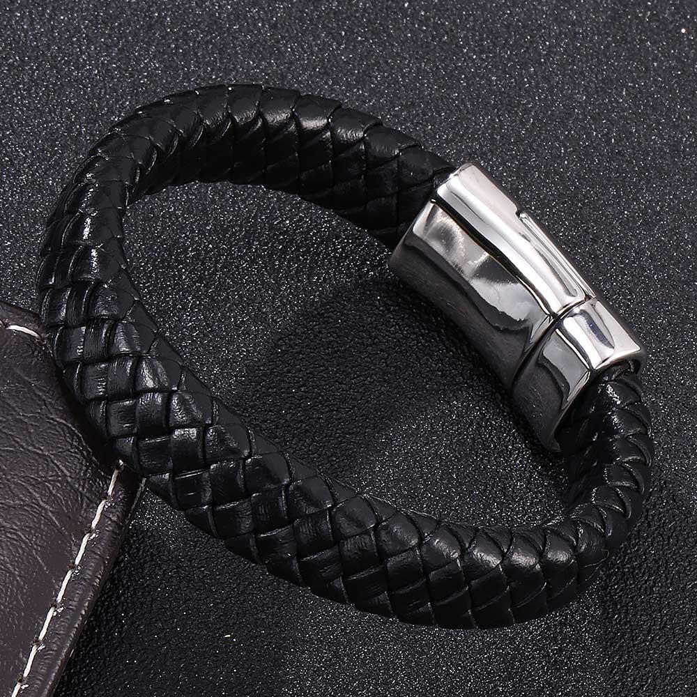 Men's Retro Anchor Leather Bracelet with Magnetic Clasp - Stainless Steel Wristband Accessory