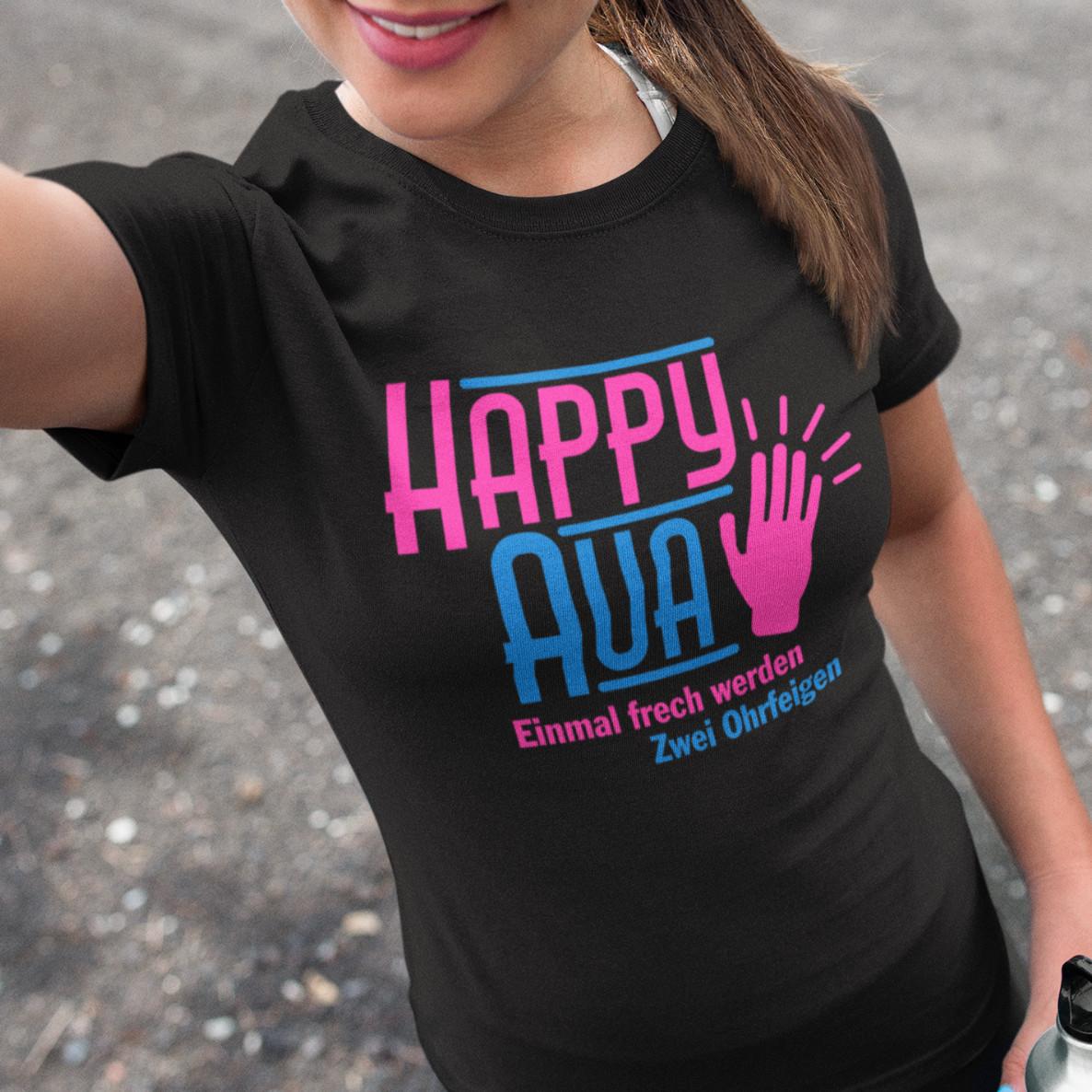 HAPPY AUA Hour Naughty Slap Humor Sayings Comedy Fun Ladies Girlie T-Shirt Mens Womens Tees Top XL