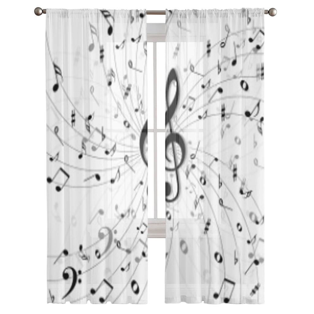 Musik Schwarz Weiß Tüll Transparent Fenstervorhänge Für Wohnzimmer Das Schlafzimmer Modern Chiffon Voile Organza Vorhänge Dekor Vorhänge