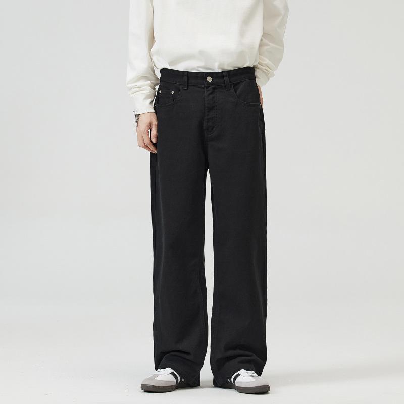 LKTM Men's Versatile Wide-Leg Solid Color Jeans - High-End, Relaxed Fit Casual Pants