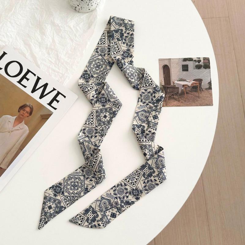 Cashew Flower Silk Scarf Long Strip New Multi-functional Double-layer Strap Neck Small Scarf Streamer Belt Braided Hair Belt