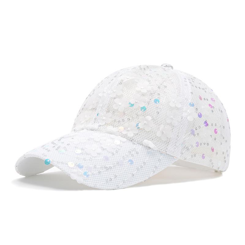 Netz Atmungsaktive Kappe Damen Sommerkappe Pailletten Sonnenschutz Sonnenhut Floral Baseballkappe