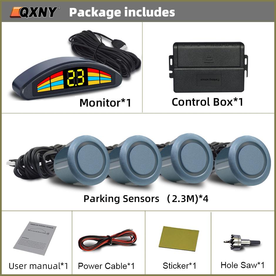 QXNY Car 4 Parking Sensor Kit Parktronic Reversing Backup Radar Recoil Auto Detector Backing Assistance Voice Buzzer Automobile
