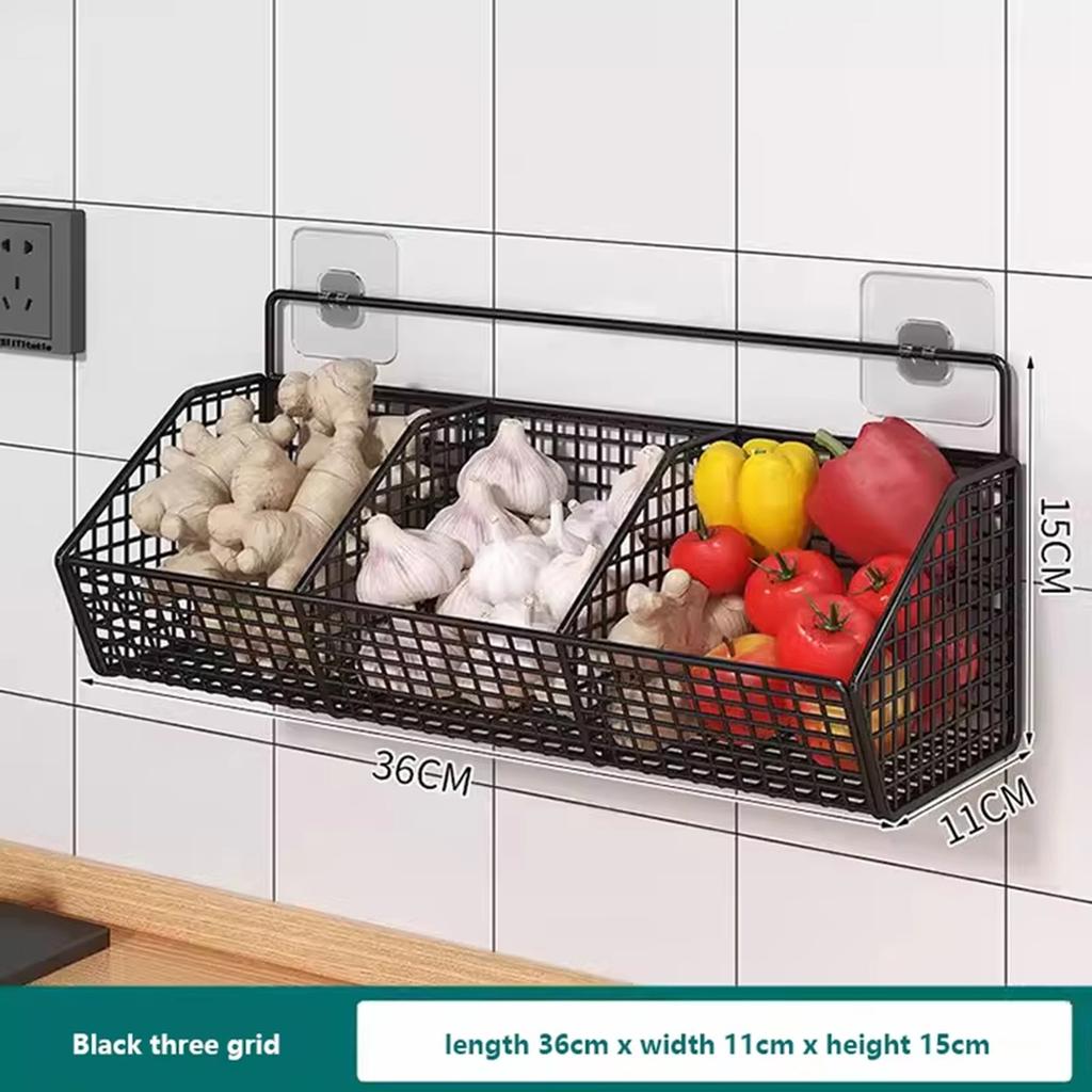 Wall Mounted Garlic Storage Basket Kitchen Organizer No Drill Seasoning Holder