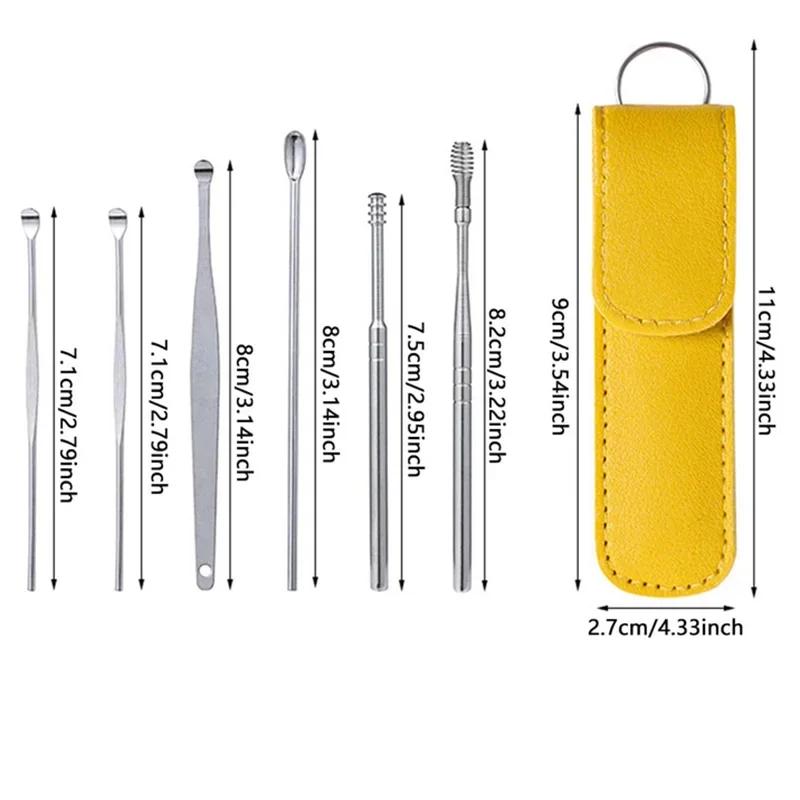 6pcs/set ear digging spoon set spiral wet buckle professional ear picking tool