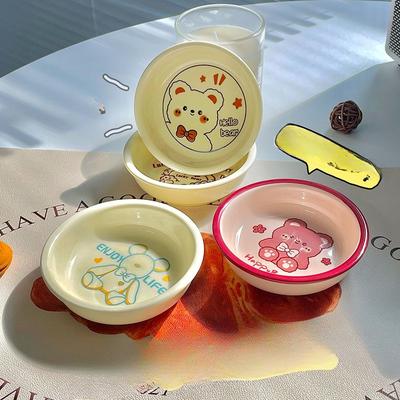 4 Zoll süße Keramikscheibe mit Cartoon-Bär, runder Teller, Obstschale für den Haushalt, Untertasse für den heißen Topf, Gewürzteller