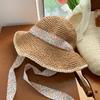 Lace Tie Bow Straw Sun Hat Hollow Packable Wide Brim Summer Beach Sun Protection Breathable Sun Hats Travel for Women