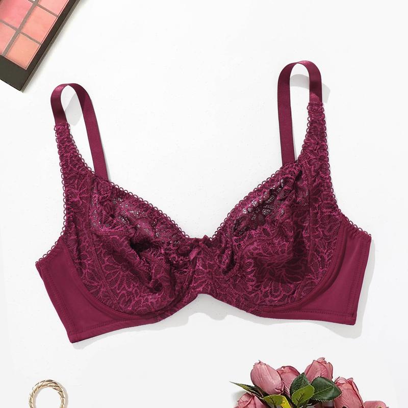 Women Plus Size Bras Lace Bralette with Wire No Foam Pad Thin Brassiere 75C-100C 80D-105D