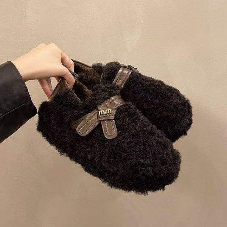 

Осенне-зимние толстоподошвенные увеличивающие рост пушистые туфли для женской верхней одежды 2025 новые бархатные туфли Doudou модные универсальные хлопковые туфли на одной педали 40 - It is recommended to buy one size larger