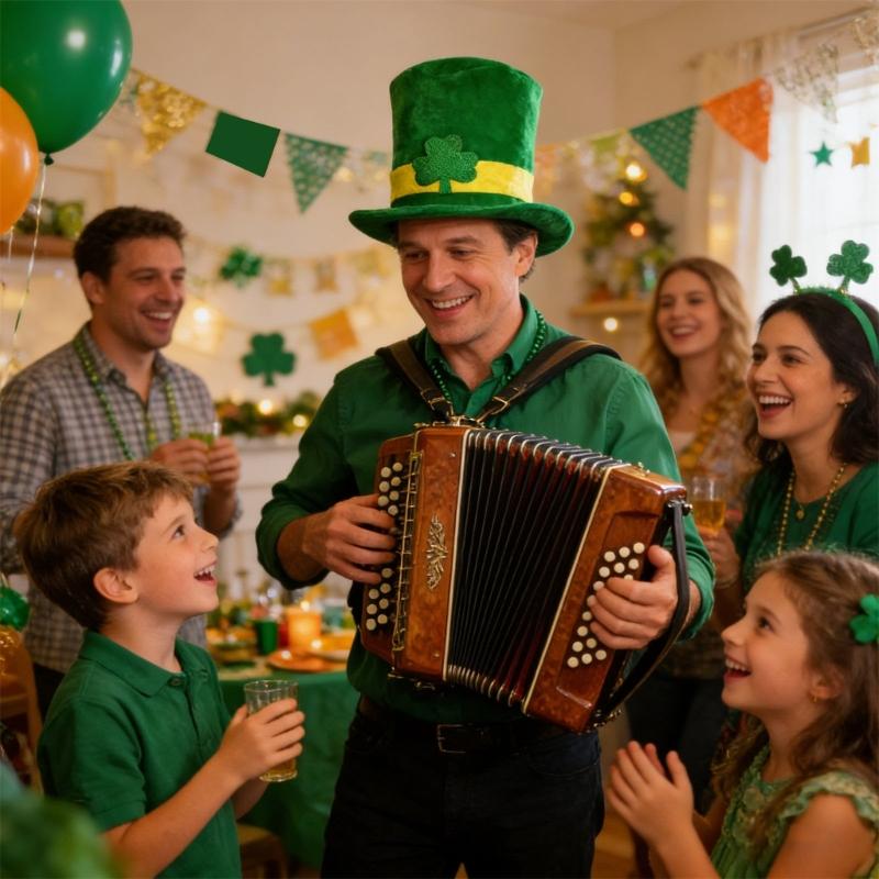 Zielony irlandzki kapelusz festiwalowy z 6 sztucznymi wąsami i brodami, kapelusz cosplay na Dzień Świętego Patryka dla mężczyzn i kobiet, na festiwal